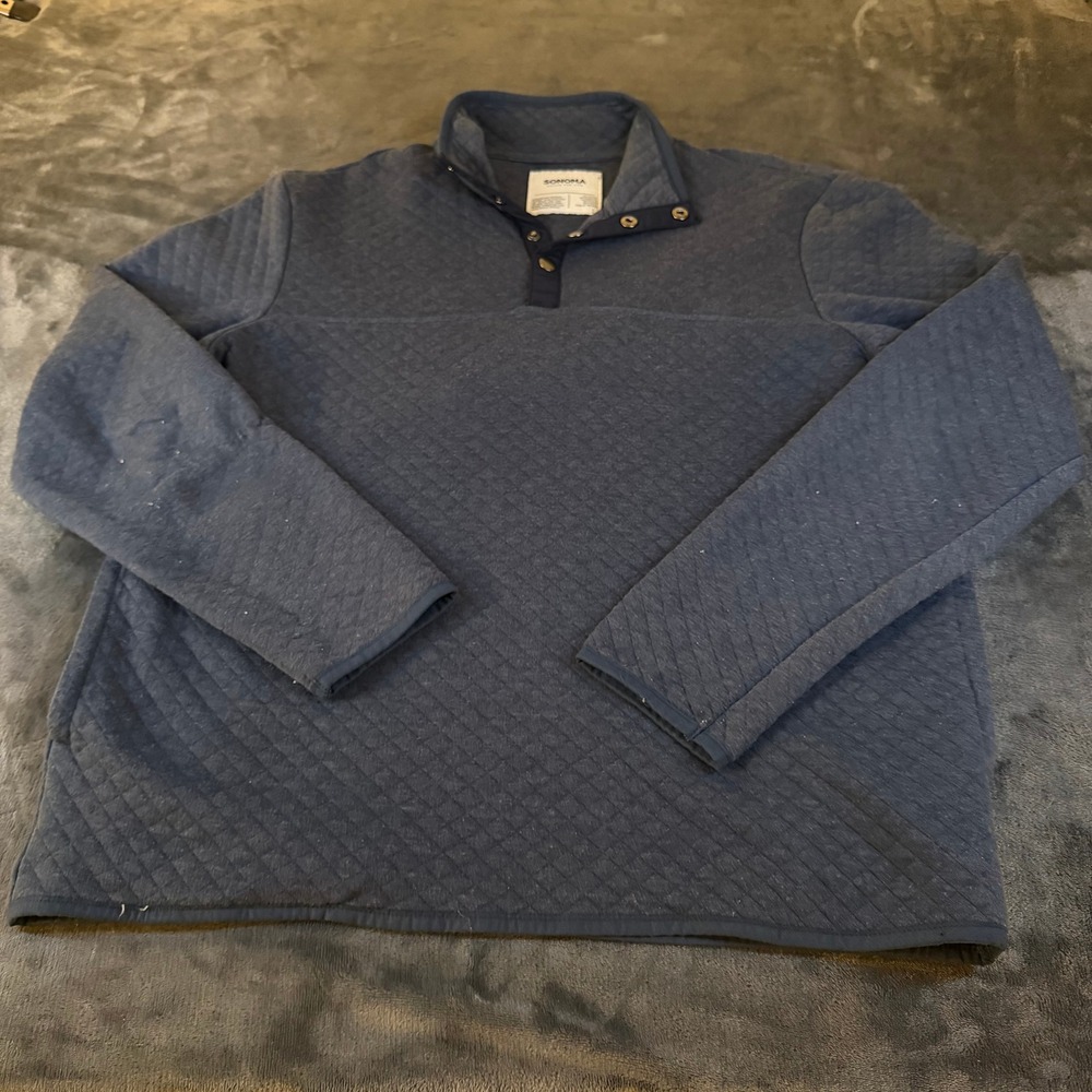 Sonoma Goods For Life Quilted Pullover Sweater Blue 1/4 Button Mens Large